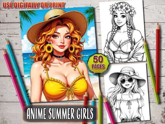 Download Anime Summer Girls Coloring Book - Premium Resources
